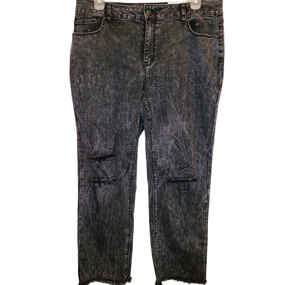 New Cato womens black stone washed straight leg ankle distressed jeans Size 16